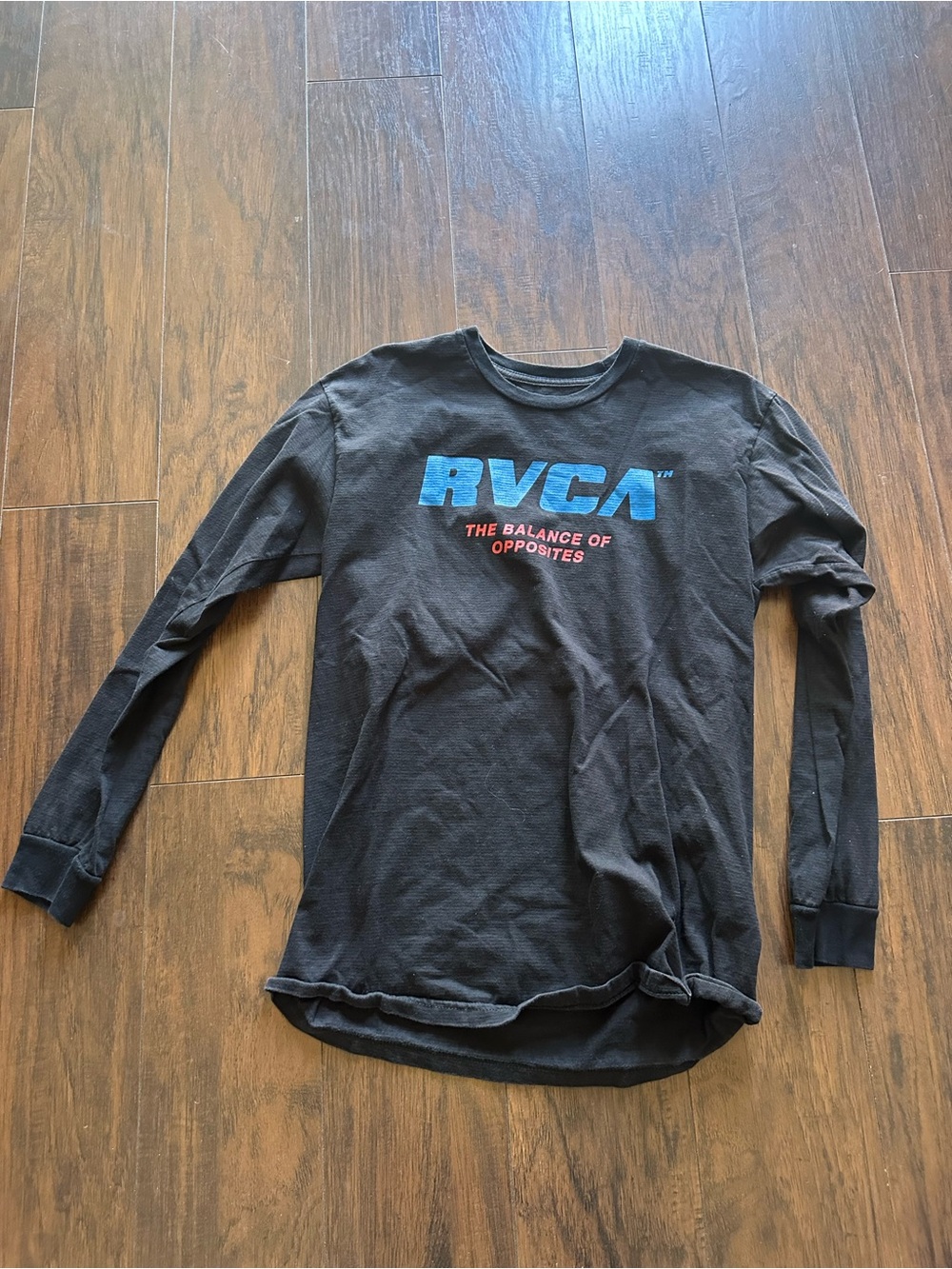 RVCA Black Long Sleeve Tee with Blue Logo and Red Accent